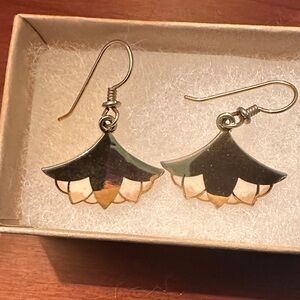 Laurel Burch Silver Floral Fan Drop Earrings with Cream Accents